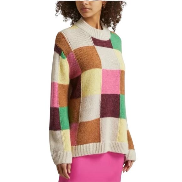 Haptics by Holly Harper Colorful Color Block Checker Knit Sweater Size Small - Picture 1 of 9